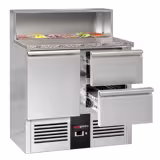 Saladette PREMIUM - 903mm - 240L - 1 porta e 2 gavetas - com encaixe para 5x GN 1/6 & Tampa em aço inox