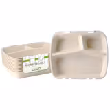 (60 szt.) Pojemnik wielorazowy na wynos 3‑komorowy - 1L - Biokompozyt - 245x200x45mm - Kremowobiały - Możliwość sztaplowania