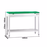 Masă de lucru din oțel inoxidabil PREMIUM – 1000 x 700 mm – cu blat de bază – incl. placă de tăiere verde