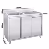 Stainless steel sink unit with waste bin - 1200x600mm - 1 basin left 