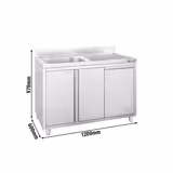 Diskbänk med underskåp - rostfritt stål - 1200x600 mm - med avfallsbehållare - med 1 ho - vänster