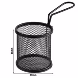 (6 pcs) Serving Basket - SNACKHOLDER - Stainless Steel - Round - Ø90mm - with 1 Handle - Black