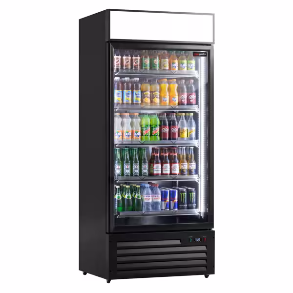 Commercial Beverage Display Fridge - 800 litres - with 1 glass door & advertising display