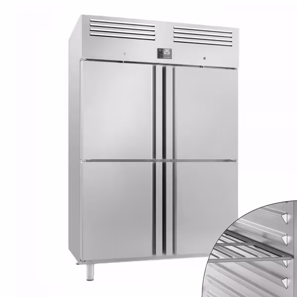Холодильник  Нержавеющая сталь PREMIUM  PLUS - GN 2/1 - 1240 Л. - с 4 Полудверями из нержавеющей стали