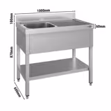 Lavello ECO - 1000x600mm - con ripiano di base e 1 vasca a sinistra