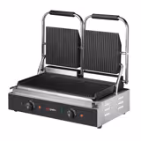 Piastra panini doppia professionale - 3,6kW - piastre: rigate sopra e sotto - Superficie di cottura: 485x235mm