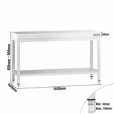 Edelstahl Arbeitstisch PREMIUM - 1400x600mm - mit Grundboden