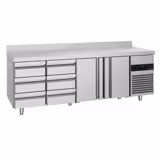Koelwerkbank PREMIUM - 2330x700mm - met 2 deuren - 6 lades - opstand