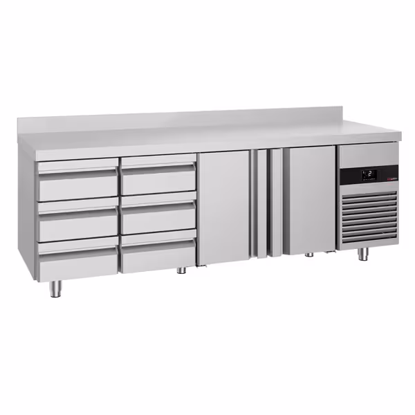 Koelwerkbank PREMIUM - 2330x700mm - met 2 deuren - 6 lades - opstand
