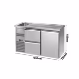 Comptoir de bar réfrigéré Premium PLUS - 1550x700mm - 1 porte & 2 tiroirs
