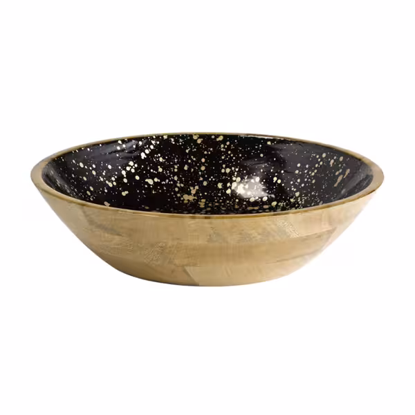 (6 st) Skål - MANGO - mangoträ - 4 l - rund - Ø 370 mm x 90 mm - stapelbar - svart/guld