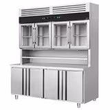 Commercial Counter Fridge - 1800x800mm - with 4 glass doors (top) & 4 doors (bottom) - double glazing - with worktop