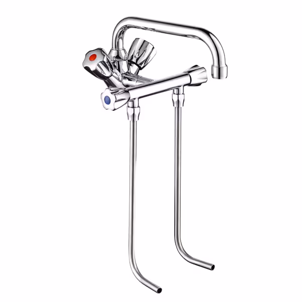 Monobloc mixer tap - deck-mounted - with twin levers, swivel spout & 3/8" connections - height 460mm