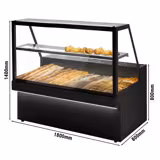 Broodvitrine TORONTO - 1800x800mm - kleur zwart - met 1 legborden - zwart granieten werkblad
