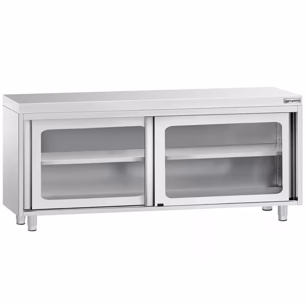 Gesloten RVS werktafel PREMIUM - 2000x600mm - met 2 glazen schuifdeuren