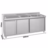 Spülschrank ECO - 2000x700mm - mit Abfallbehälter & 2 Becken rechts