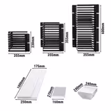 Büfé állvány - rozsdamentes acél és plexi - 355x355 mm - Magasság: 600 mm - tartozék: 3 melamin tál