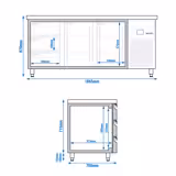 Rashladni pult PREMIUM - 1865x700 mm - 474 l - Ventilirano hlađenje - s 2 vrata - s 3 ladica - radna ploča bez podignutog ruba