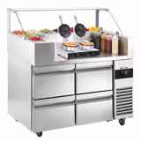 Table de préparation – 1210 mm – 4 tiroirs – pour 9× GN 1/6 – incl. gaufrier – Forme cœur