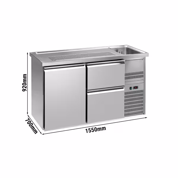 Comptoir de bar réfrigéré Premium PLUS – 1550 × 700 mm – 1 porte & 2 tiroirs
