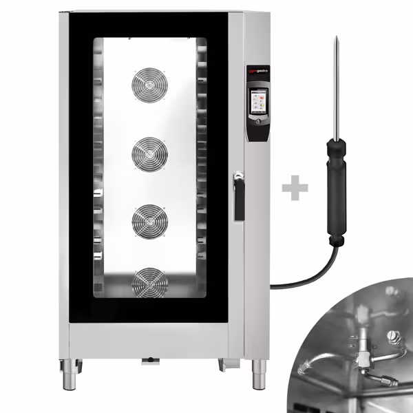 Commercial Electric Combi Oven- Touchscreen Controls - 20x GN 1/1 - incl. Automatic washing system, Core temperature probe & Tray trolley