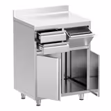 Table armoire en acier inoxydable - 800x600mm - avec portes battantes et 2 tiroirs - avec dosseret - pour cafetière à filtre