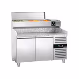 Chladicí stůl na pizzu PREMIUM - 1500x800 mm - se 2 dveřmi - se žulovou pracovní deskou - vč. chladicí nástavbové vitríny - 6x GN 1/3