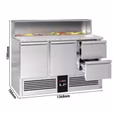Saladette PREMIUM - 1368mm - 2 porta & 2 cassetti - con vano ingredienti per 8x GN 1/6, coperchio in acciaio inox - piano di lavoro in granito