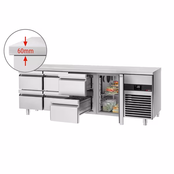 Kylbänk PREMIUM – 2330x700 mm – med 1 dörr & 6 lådor