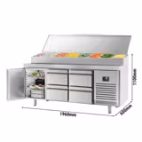 Commercial Saladette Prep Counter Slimline - 1960x600mm - with 1 Door & 4 Drawers - topper for 11x GN 1/4