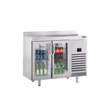 Table réfrigérée Premium PLUS - 1468x700 mm - avec 2 portes vitrées et rebord