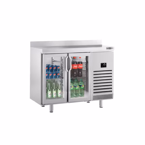 طاولة مبردة PREMIUM PLUS - 1468x700mm - 305 لتر - مع 2 أبواب زجاجية مفصلية، زجاج مزدوج & إضاءة LED