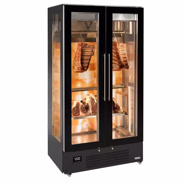 Professionele vleesrijpingskast - 1000x695mm - met 2 glazen deuren - Zwart - 1300 liter