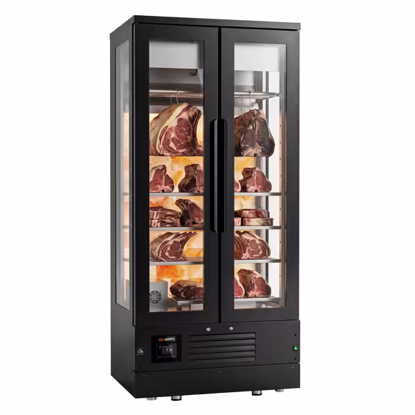 Dry Aging Fleischreifeschrank - 1000mm - 2 Glastüren - Schwarz