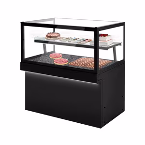 Taart toonbank TORONTO - 1500mm - Zwarte voorkant - met 2 planken