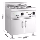 Elektrikli Çiftli Fritöz MARIO 600 - 10+10L - 18kW - Termostatik kontrollü - Yağ boşaltma musluklu - Dolaplı - 2 kapılı dolap