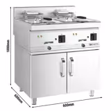 Elektrikli Çiftli Fritöz MARIO 600 - 10+10L - 18kW - Termostatik kontrollü - Yağ boşaltma musluklu - Dolaplı - 2 kapılı dolap