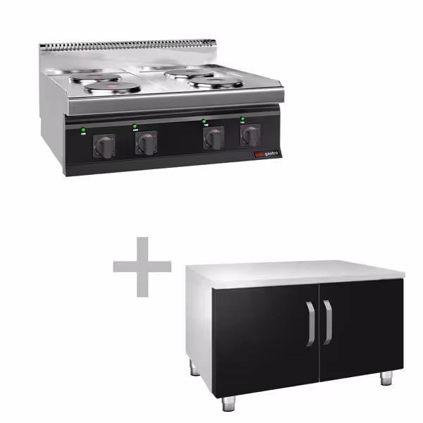Elektroherd - 9,2 kW - 4 Platten Rund - inkl. Unterbau mit 2 Türen