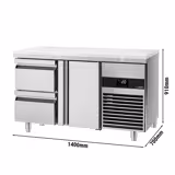 Commercial Counter Fridge PREMIUM - 1400x700mm - with 1 door - 2 drawers - incl. cutting board white - capacity 281 litres