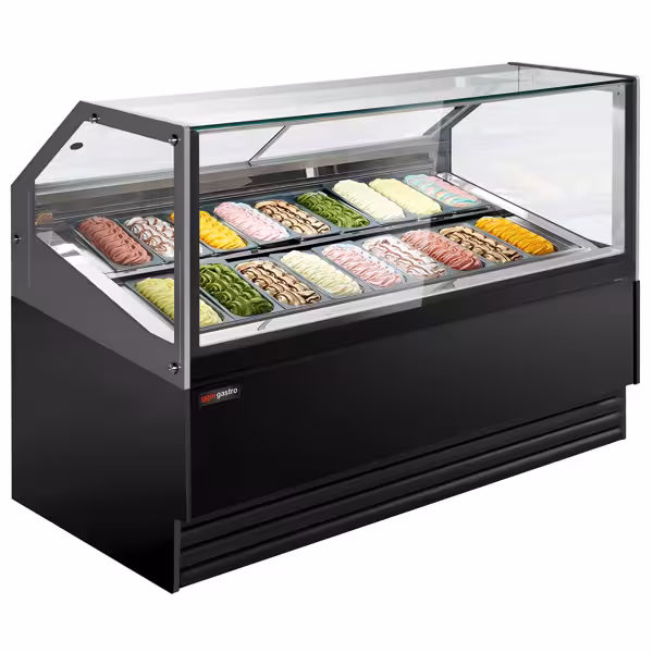 Ice Cream Serve Over Counter | THEO - 1736mm - Ventilated cooling - with LED lighting - for 18 x 5 litres Napoli pans - Black