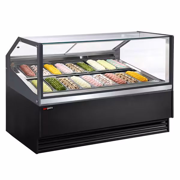 Ice Cream Display Freezer | THEO - 1736mm - Ventilated cooling - with LED lighting - for 18 x 5 litres Napoli pans - Black