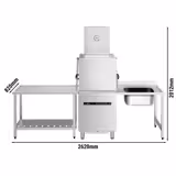 Lavastoviglie a capotta professionale - Elettronica - 8,7kW - con recuperatore di calore - con pompe dosatrici detergente & brillantante & pompa di lavaggio - cesto 50x50cm - con tavolo di alimentazione destra & tavolo di scarico sinistra