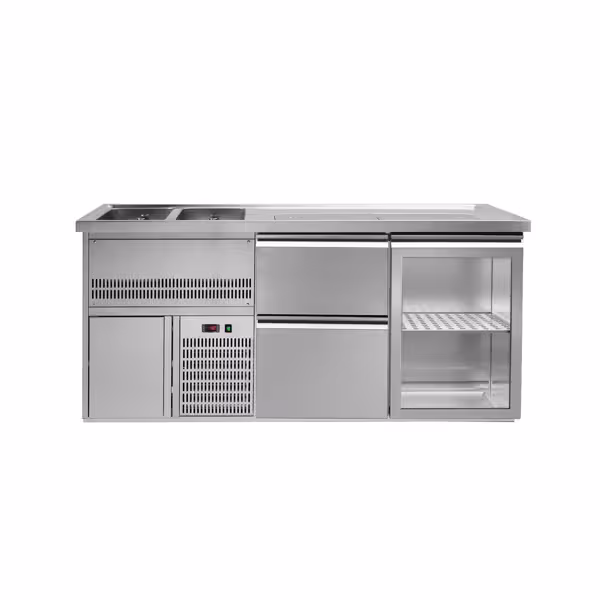 Frigider pentru bere 1,95 x 0,7 m - cu 1 ușă din sticlă şi 2 sertare 2/5 + 3/5