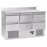 Koelwerkbank ECO - 1365x700mm - met 6 lades - met opstand - 368 liter