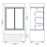 Koel- & Gebaksvitrine MADRID - 1000mm - schuifdeuren - met 3 glazen plateaus - zwart mat
