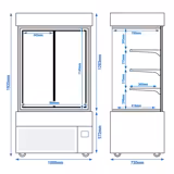 Commercial cake display fridge MADRID - 850L - 1000mm - Double glazing - square - with 3 adjustable glass shelves - rear sliding doors - Black matt