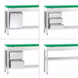 Mesa armario inox PREMIUM - para frutas y verduras - 2000x600mm - con estante intermedio - incl. 1/2 Tabla de corte Verde