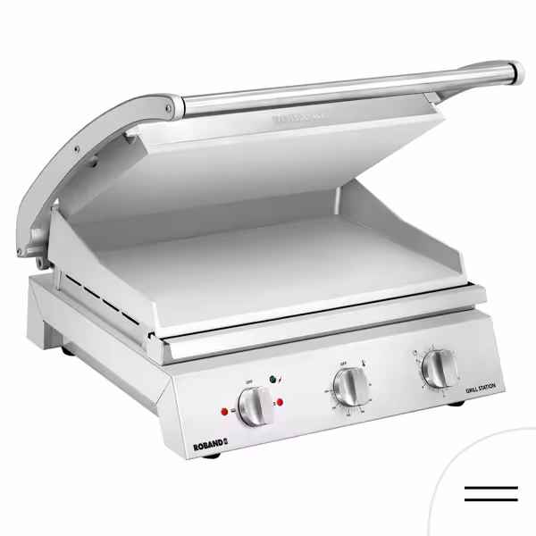 ROBAND | Grill kontaktowy / grill do hamburgerów – 3,1 kW – gładka powierzchnia górna i dolna – powierzchnia grillowania: 500 x 275 mm