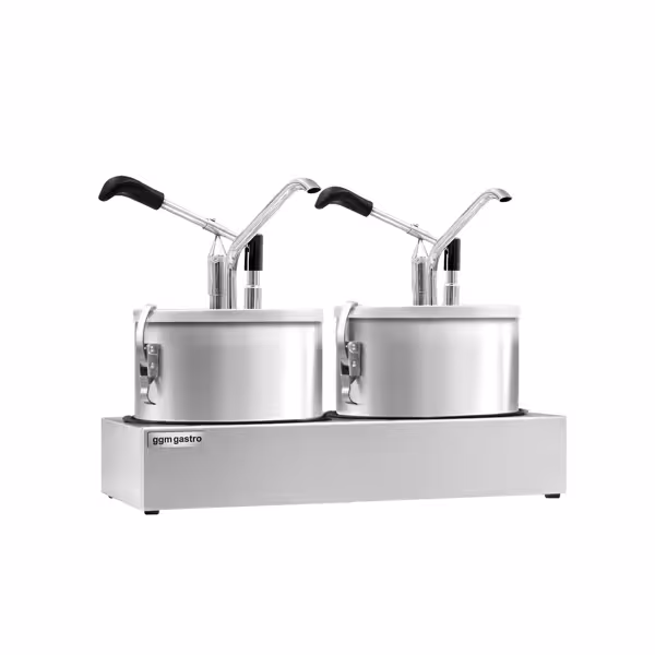 Dozownik do sosów z pompką - 2x4L - 400x203x(h)350mm - Stal nierdzewna - 3-częściowy - regulowana dawka - ze stelażem ze stali nierdzewnej