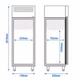 Jääkaappi Ruostumaton teräs ECO - GN 2/1 - 740 mm - 440 l - +2…+8 °C - mitat 1 ovi - digitaalinen termostaatti, automaattinen sulatus, kiertoilmajäähdytys, R290, lukittava, 4 pyörää